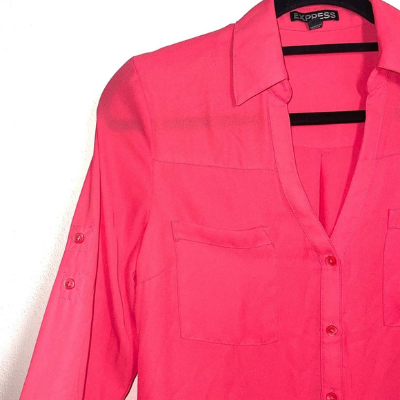 Express The Portofino Shirt Hot Pink Collared Button Down Blouse Small Women’s - Picture 3 of 10